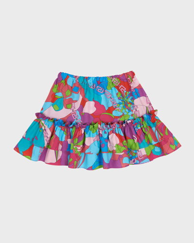 Versace Kids' Girl's Floral-print Cotton Skirt In Light Blue
