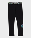 Versace Girl's Rainbow Greca Waistband Medusa Jersey Leggings In Blackmulticolor