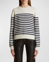 Khaite And Navy Blue Striped Merino Wool Sweater In Ivory/navy Stripe