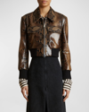 Khaite Hector Cropped Snake-effect Leather Jacket In Brown