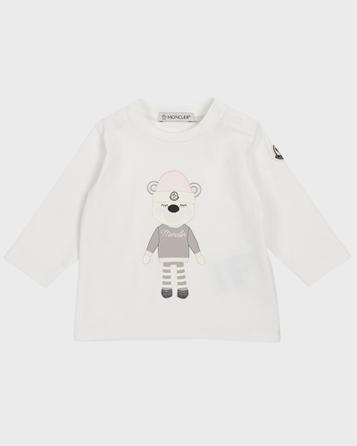 Moncler Kids' Girl's Bear Graphic Logo-print T-shirt In 220-034 White