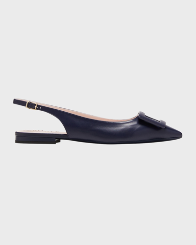 Roger Vivier Gommettine Point-toe Leather Slingback Flats In Blue