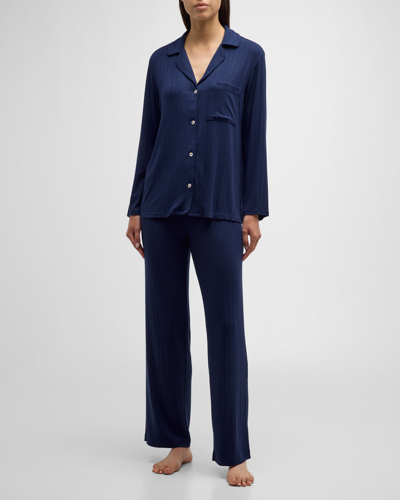 Eberjey Gisele Ribbed Long Pajama Set In Navy