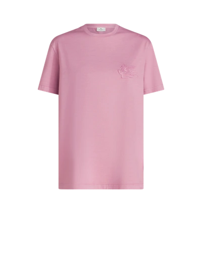 Etro Logo-embroidered Cotton T-shirt In Lilac