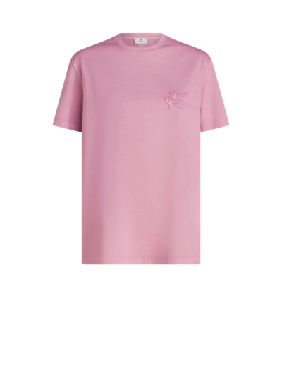 Etro Logo-embroidered Cotton T-shirt In Pink