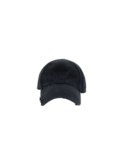 Balenciaga Dog Bite Distressed Embroidered Cotton-drill Baseball Cap In Black