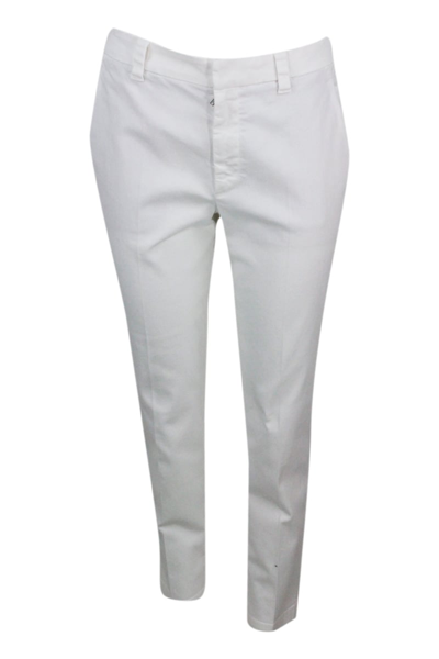 Brunello Cucinelli Stretch Cotton Cigarette Trousers In White