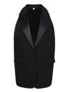 Burberry Wool Tailored Blazer Vestwith Satin Peak Lapels. In Black