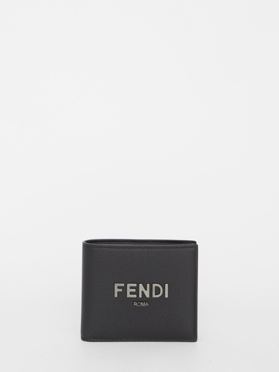 Fendi Logo Embossed Bi-fold Wallet In Black