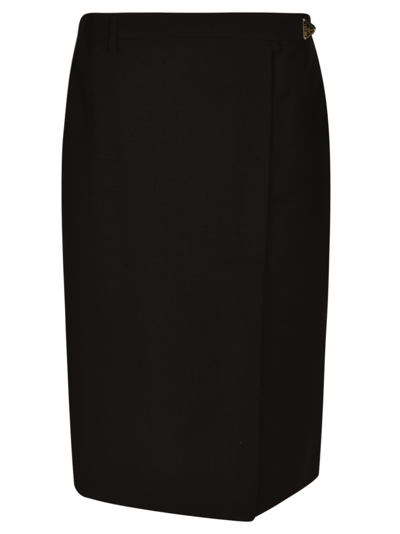 Prada Metal Logo Plaque Plain Skirt In Black