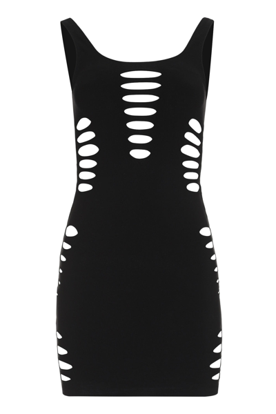 Versace Seamless Slashes Jersey Mini Dress In Black
