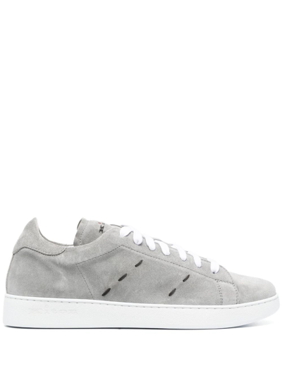 Kiton Stitch-detail Suede Low-top Sneakers In Grey