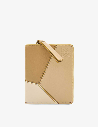 Loewe Leather Puzzle Compact Zip Wallet In Angora/beige/gold