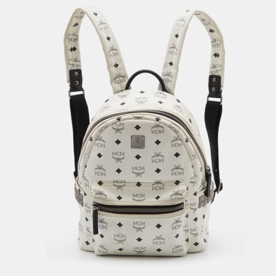 Pre-owned Mcm White Visetos Coated Canvas Small Studs Stark Backpack