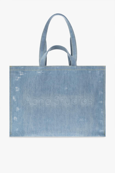 Acne Studios Distressed Denim Tote Bag In Blue