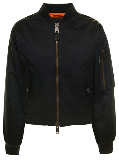 Balenciaga Black Bomber Jacket With Pockets And Logo Patch In Polyamide Woman