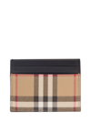 BURBERRY BURBERRY BEIGE CARD-HOLDER WITH VINTAGE CHECK MOTIF IN CANVAS WOMAN