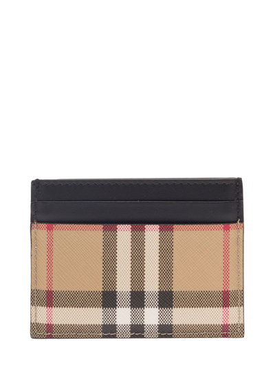 Burberry Beige Card-holder With Vintage Check Motif In Canvas Woman