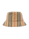 BURBERRY BURBERRY BROWN BUCKET HAT WITH ICON STRIPE MOTIF IN COTTON