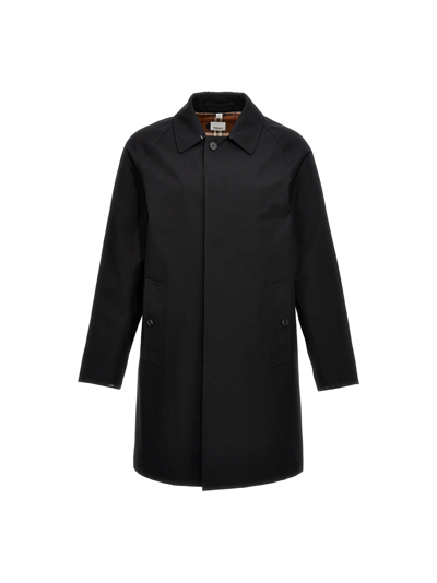 Burberry Black Single-breasted Trench Coat With Logo Print Man