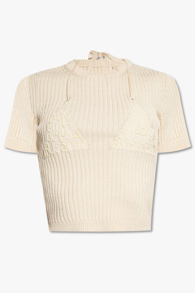 Jacquemus Beige Le Raphia 'la Maille Bikini' T-shirt In Avorio
