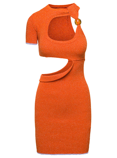 Jacquemus La Robe Brilho Mini Orange Dress With Bead Detail And Cut-out In Lurex Woman