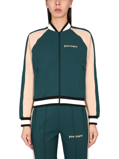 Palm Angels Zipped Cropped Bomber Jacket In Green