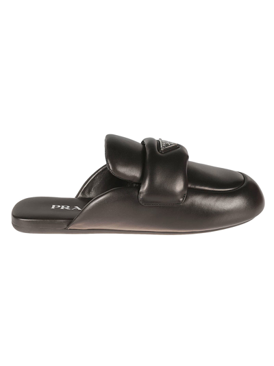 Prada Soft Padded Nappa Leather Sabots In Black