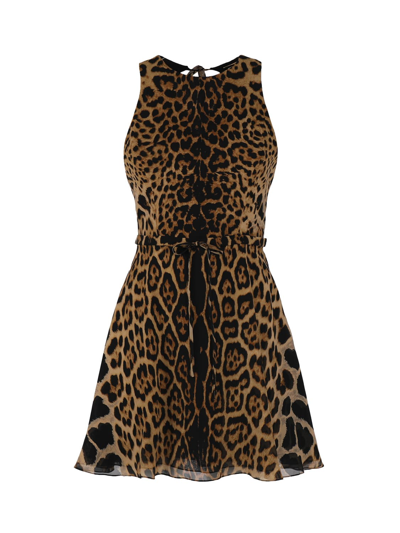 Saint Laurent Halterneck Sleeveless Dress In Brown