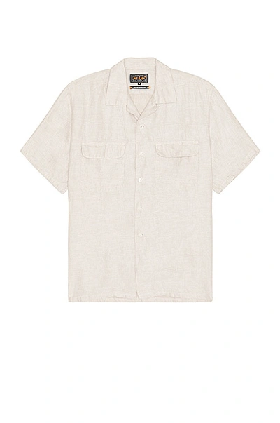 Beams Open Collar Short Sleeve Linen Chambray Shirt In Natural