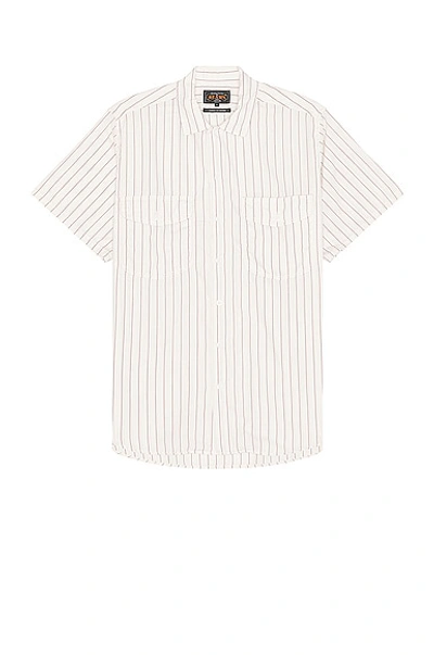 Beams Work Short Sleeve Stripe Shirt In White