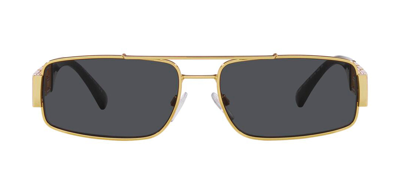 Versace Greca-detail Rectangle-frame Sunglasses In Grey