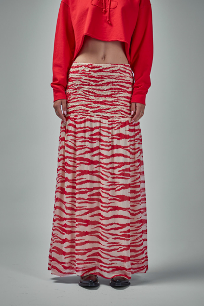 Ganni Printed Light Georgette Maxi Smock Skirt In Red