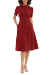 Maggy London Short Sleeve Necktie Midi Dress In Rhubarb