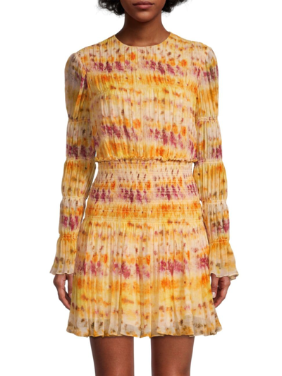 Jason Wu Printed Smocked Silk Chiffon Mini Dress In Ombre