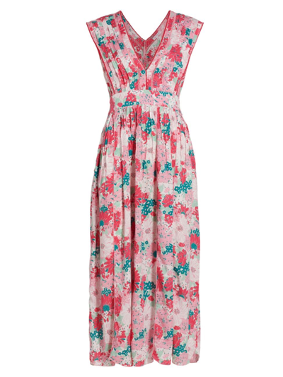 Poupette St Barth Women's Agnes Floral Pleated Midi-dress In Pink Flower Mix