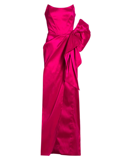 Michael Costello Collection Women's Collette Strapless Bow Column Gown In Fuchsia