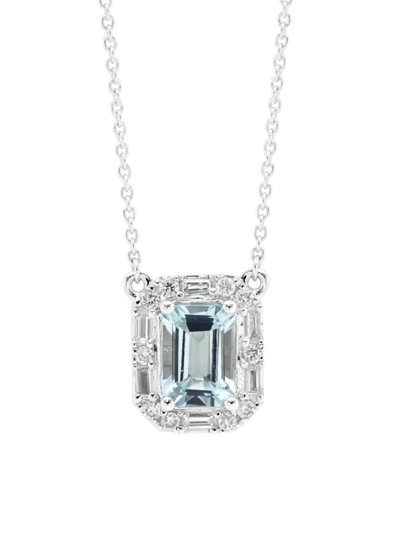 Saks Fifth Avenue Women's 14k White Gold, Aquamarine & 0.19 Tcw Diamond Pendant Necklace