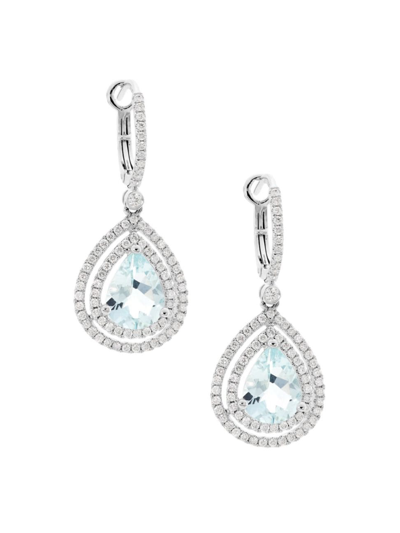 Saks Fifth Avenue Women's 14k White Gold, Aquamarine & 0.85 Tcw Diamond Teardrop Earrings