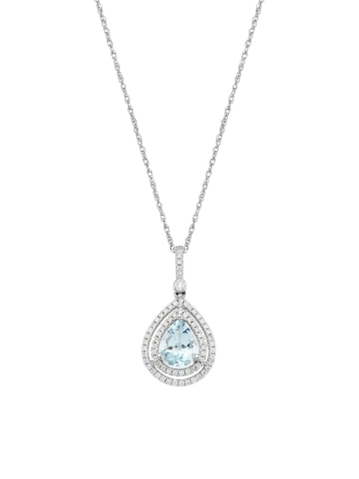 Saks Fifth Avenue Women's 14k White Gold, Aquamarine & 0.4 Tcw Diamond Pendant Necklace