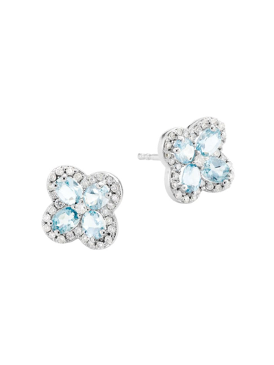Saks Fifth Avenue Women's 14k White Gold, Aquamarine & 0.35 Tcw Diamond Stud Earrings