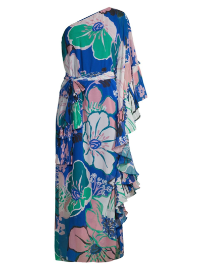 Ungaro Women's Whitney Floral One Shoulder Maxi Dress In Blue Multicolor