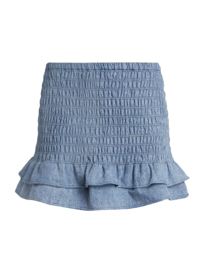 Isabel Marant Étoile Dorela Smocked Chambray Mini Skirt In Blue