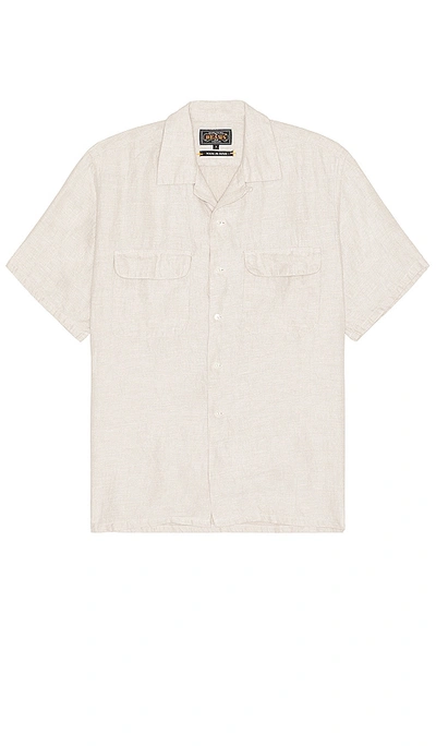 Beams Open Collar Short Sleeve Linen Chambray Shirt In Natural