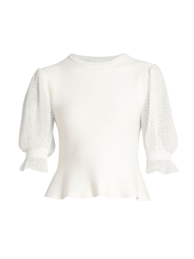Chloé Women's Puff-sleeve Wool-blend Peplum Sweater In Lovely White