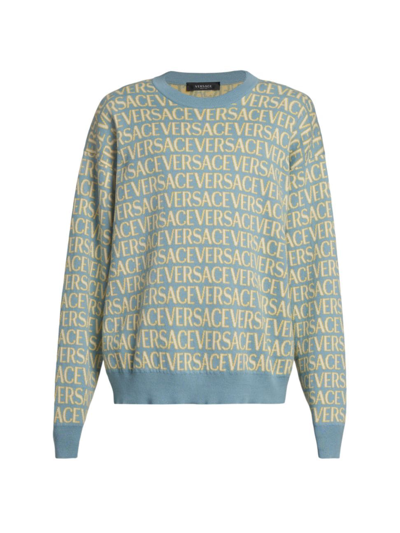 Versace Allover-jacquard Cotton Jumper In Blue