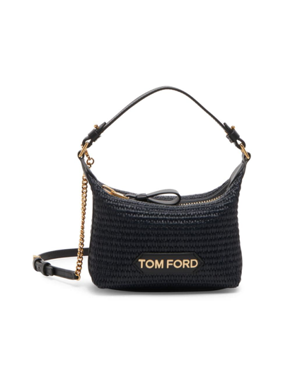 Tom Ford Women's Small Raffia & Leather Shoulder Bag In 1n001 Black