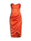 Bardot Juniors Jamila Womens Satin Strapless Midi Dress In Orange Sorbet