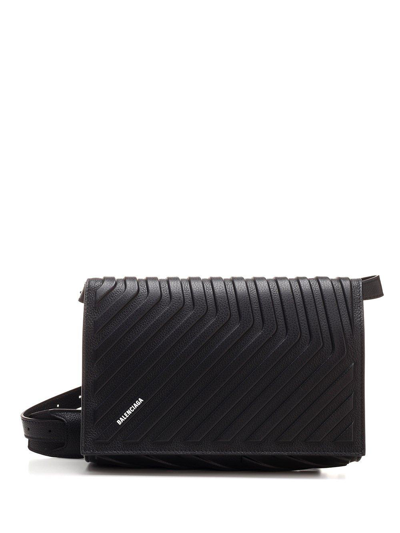 Balenciaga Car Flap Logo Printed Shoulder Bag In Black