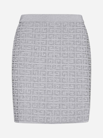 Givenchy 4g Lurex Knit Miniskirt In Silver